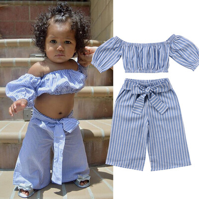 

Toddler Kid Baby Girl Off-shoulder Tops Long Pants 2PCS Outfit Clothes Summer