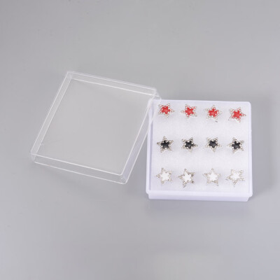 

Plastic Stud Earrings with Ear Nuts Enamel&Rhinestone Star Mixed Color 11x12x25mm Pin 1mm 6pairsbox