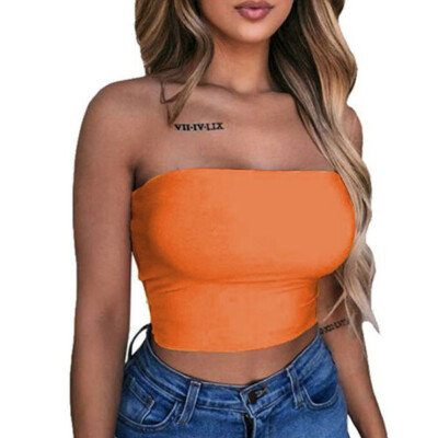 

Women Off Shoulder Elastic Tube Tops Bra Blouse Strapless Bandeau Crop Top Shirt