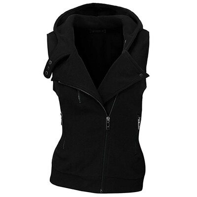 

Toponeto Womens Winter Hooded Zip-Up Vest Sleeveless Pockets Jacket Coat With Zipper