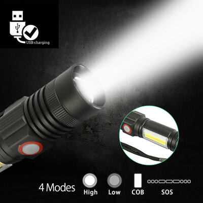 

Rechargeable USB Ultra Bright LED Torch with Beam Focusing Flashlight 4x Zoom