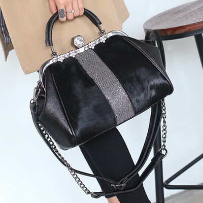 

Fur Pu Leather Stitching Handbag Winter Top Hand Shoulder Messenger Bag High Quality Bolsos Crossbody Bags Diamond Plush Package