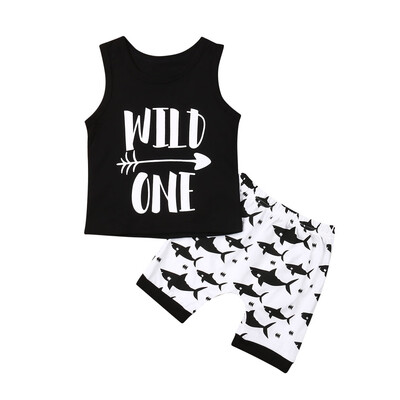 

Boy Summer Outfits Clothes Cotton Vest ShirtShark Shorts 2PCS Set Children 2-7Y