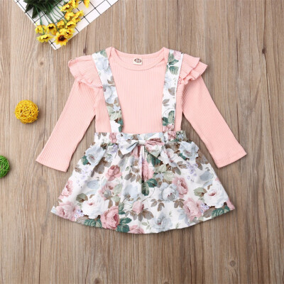 

2PCS Toddler Kids Baby Girl T-shirt TopsFlower Bow Skirt Casual Outfit Clothes