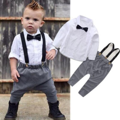 

Newborn Infant Baby Boys Gentleman Clothes Shirt Tops Bib Pants Outfits Set Mon