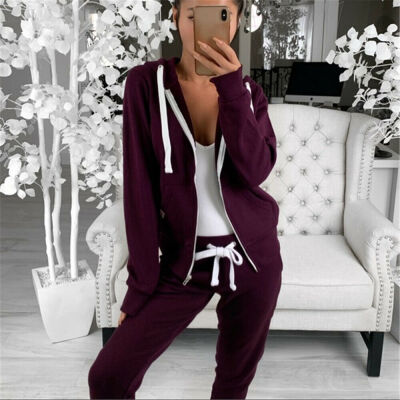 

Women Zipper Hooded Sweatshirt Long Sleeve Outwear Hoodie Plain Jacket Coat Tops