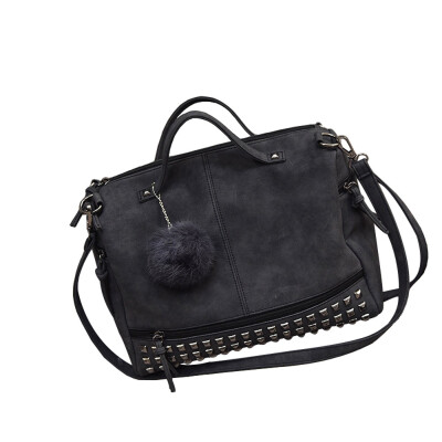 

Tailored Leather Female Top-handle Bags Rivet Larger Women Bags Hair Ball Shoulder Bag