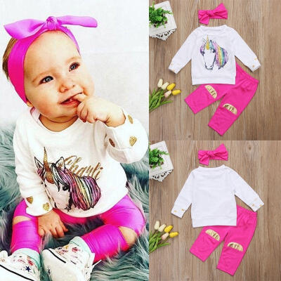 

NEW 3Pcs Toddler Baby Girl Unicorn Top T-shirtPants Leggings Clothes Outfit Set