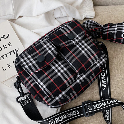 

Canvas bag women2019 new style Korean 100-way small square bag check casual single-shoulder one-shoulder one-shoulder and