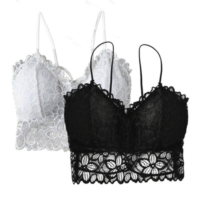 

Toponeto 2PC Women Vest Crop Lace Wire Free Bra Lingerie Sexy V-Neck Underwear Camisole