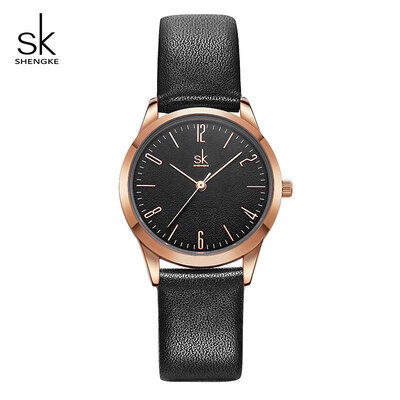 

2019 Shengke Leather Couple Watches Black White Women Men Simple Fashion Lovers Quartz Wristwatches Montre Femme Montre Homme