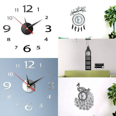

3D DIY Wall Clock Home Modern Decoration Crystal Mirror Vinyl Art Sticker Decals