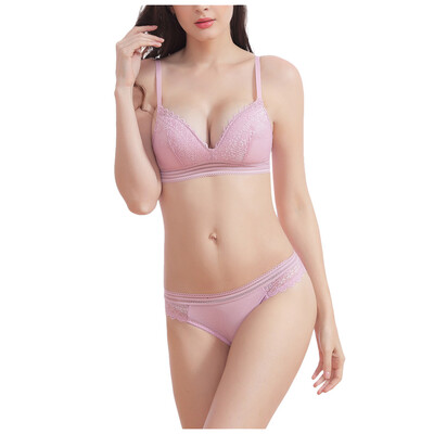

Toponeto Woman Comfortable Cup Bras Set Erect Thin Cotton Ventilation Sexy Lace Underwear