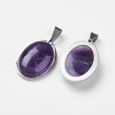

Natural Amethyst Pendants with 304 Stainless Steel Findings Oval 30x21x775mm Hole 4x9mm