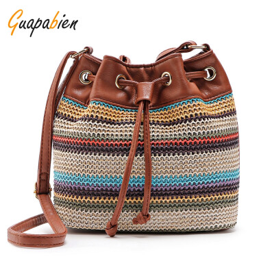 

Guapabien Women Bohemian Striped Drawstring Crossbody Shoulder Bucket Bag