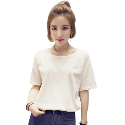 

Women Summer Casual T-shirt Backless Hollow Solid Color O Neck Loose Tops