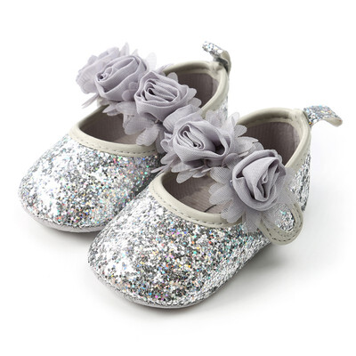 

Sequins Lace Flower Baby Girl First Walker Anti-slip Soft Sole Bottom Walking Princess Shoes