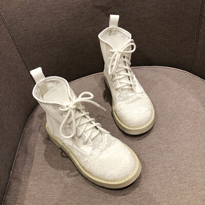 

Martins boots summer breathable high-top female lace hollow short boots students thick bottom English wind ins tide