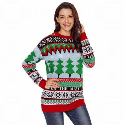 

Round neck long sleeve print headband bottoming sweater casual knit sweater