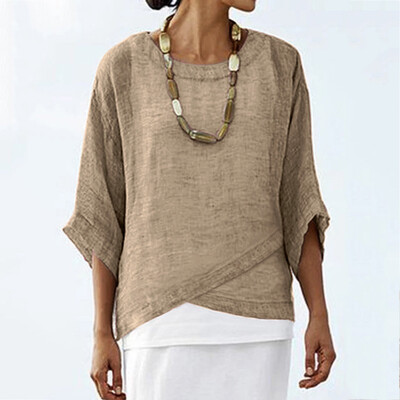 

Starmoon Women Casual Solid Round Neck Three Quarter Sleeve Loose Tops Blouse Shirt