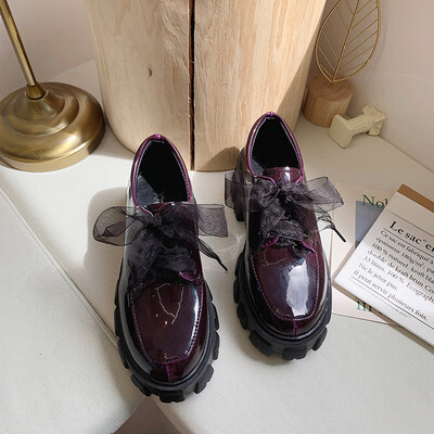 

Small leather shoes female autumn&winter thick-soled muffin shoes tie British style round head fashion shoes