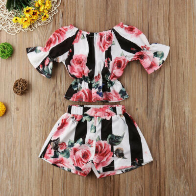 

Summer Toddler Baby Girl Stripe Floral Tops Shorts 2Pcs Outfits Set Clothes