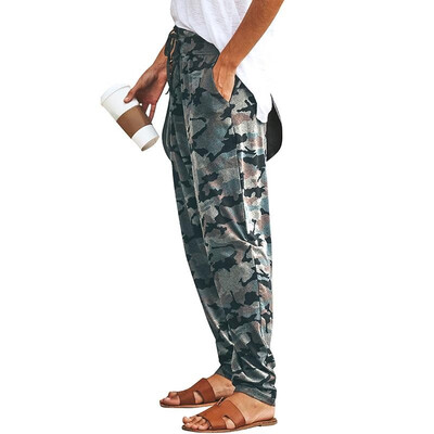 

Fashion Women Long Pants Camouflage Print Adjustable Waist Drawstring Loose Casual Camo Trousers