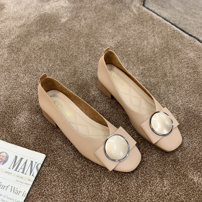 

Chic fairy wind shoes summer Korean version 100 lap round buckle thick heel shallow single shoe tide