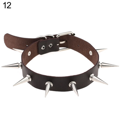 

Women Fashion Alloy Rivet Spike Faux Leather Choker Short Necklace Punk Jewelry