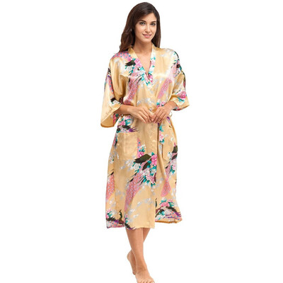 

Toponeto New Women Plus Size Simulation Silk Print Gown Bath Robe Lingerie Sleepwear