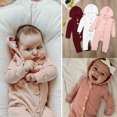 

US Toddler Baby Girl Boy Kids Knitted Cotton Hooded Romper Jumpsuit Clothes Tops