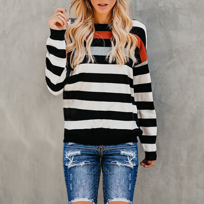 

Autumn Women Long Sleeve Tee Striped O Neck Ladies T-Shirt Loose Bottom T Shirt Fall Clothes Tops