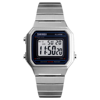 

Mens Digital Watch Casual Business Wristwatch With Stainless Steel Band Back Light