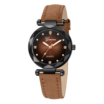 

RM New Fashion Geneva Women Leather Band Stainless Steel Quartz Analog Wrist Watch