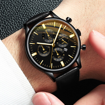 

Gobestart Fashion Sport Mens Stainless Steel Case Leather Band Quartz Analog Wrist Watch