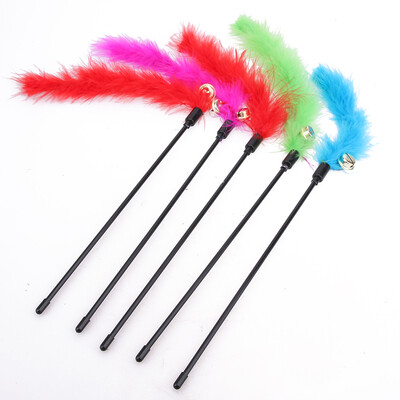 

5pcs Cat Kitten Pet Teaser Turkey Feather Interactive Stick Toy Wire Chaser