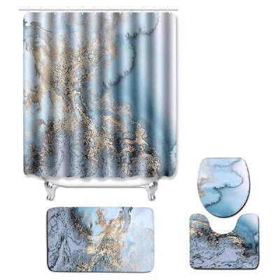

4pcsset Water-resistant Shower Curtain & Lid Toilet Cover Pedestal Rug Non-slip Bath Mat Bathroom Decoration Accessories