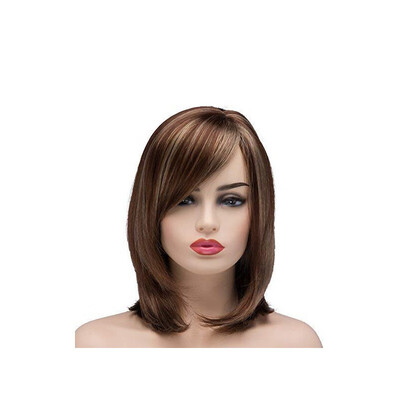 

European&American fashionable wig lady mix color partial part short straight hair wig