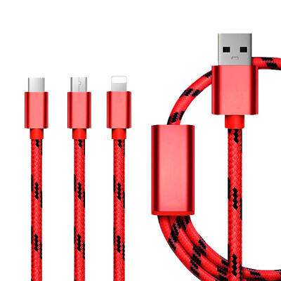 

3 in 1 USB Cable for Mobile Phone Type C Braid Charger Cable for iPhone Samsung Fast Charging Cable V8 Micro USB Charger Cord