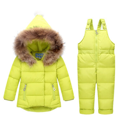 

Winter Children Clothing Sets Jumpsuit Snow Jacketsbib Pant 2pcs Set Baby Boy Girls Duck Down Coats Jacket With Fur Hood