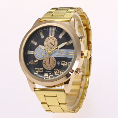 

New fashion three-eye alloy watch mens steel belt calendar quartz watch explosion section