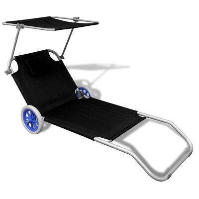 

Folding Sun Lounger with Canopy&Wheels Aluminium Black