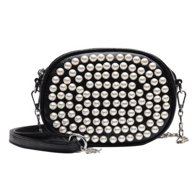 

Solid Color Pearls Shoulder Messenger Handbags Women Chain Crossbody Bags