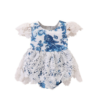 

Summer Baby Girl Bodysuits Baby Clothing Cute Sleeveless Bodysuits Dress Floral Pattern Jumpsuit with Lace Design Clothes