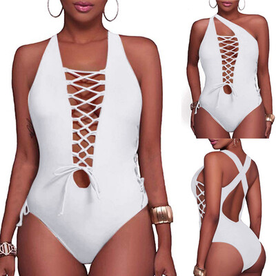 

Roseonmyhand Women Solid Bandage Padded One Piece Bikini Swimsuit Beachwear Swimwear