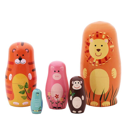 

5pcs Wooden Russian Nesting Dolls Braid CartoonTraditional Matryoshka Dolls