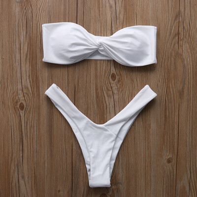 

Roseonmyhand Women Swimwear BandeauFront Thong Bikini Swimsuit Strapless Bathing Suit