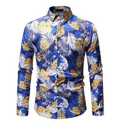 

Fashion Mens Slim Fit Floral Shirt Long Sleeve Cotton Dress Shirts Casual Tops