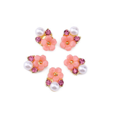 

5pcs Pearl Rhinestones Flower Nail Art Charms DIY Manicure 3D Floral Rivets