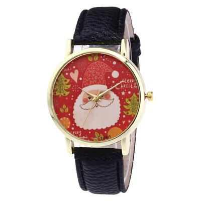 

New Christmas Ornaments Elderlyhat Pattern Leather Band Analog Quartz Vogue Watches Xmas Decoration Navidad 2018 Envio Gratis